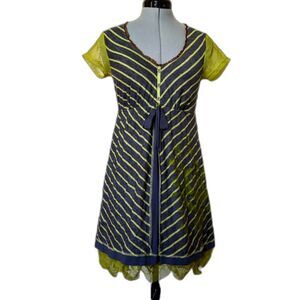 Tricotto Cotton Jersey & Tulle Neon Green & Grey Painted Mini Dress, Sz. S